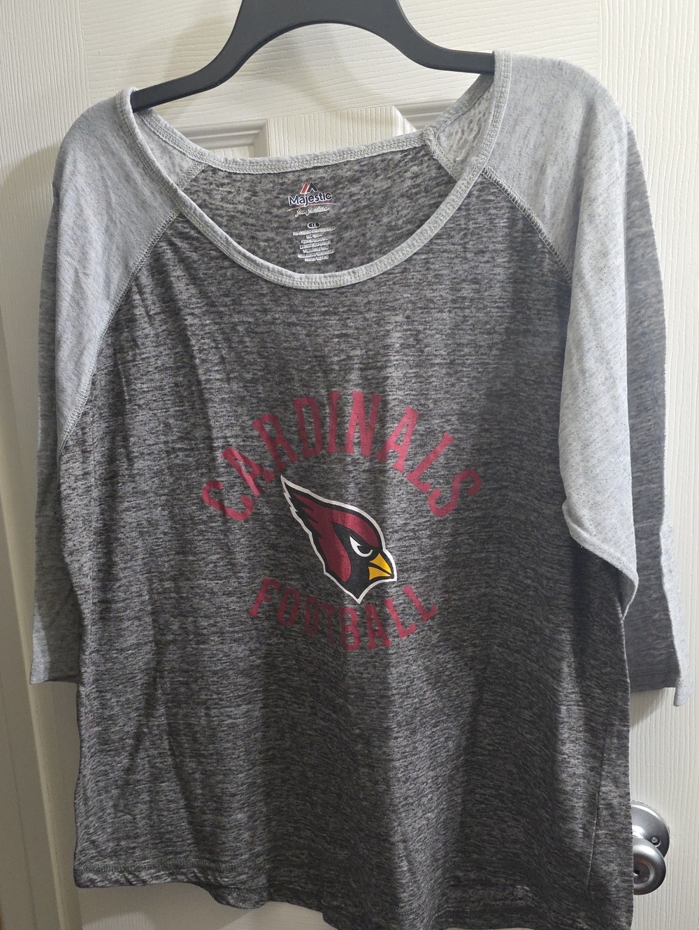 Majestic Gray Heathered Raglan Arizona Cardinals 3/4 Sleeve Tee Size 1X